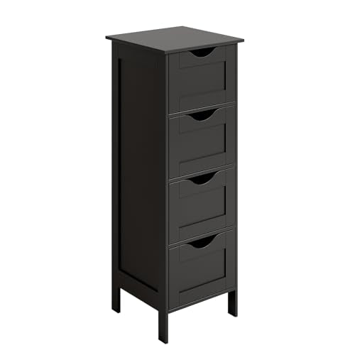 Bonnlo Slim Bathroom Floor Cabinet, 4-Drawer Wooden Freestanding Storage Unit, Small Side Organizer for Narrow Spaces, Compact Bathroom Storage Cabinet for Kitchen, Hallway & Office, Matte Black - color: Black