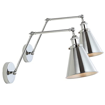 JONATHAN Y Rover 1-Light Wall Sconce 7", Chrome, Set of 2 | Adjustable Arm, Hardwired Bedside Reading Swing Arm, Farmhouse Cone Shade, Metal Hardwired Indoor Fixture, LED Bulbs Included - color: Chrome, size: Set of 2