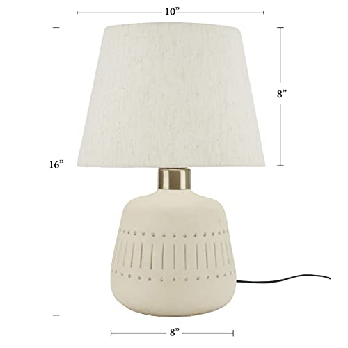 Nourison Home 16" Cream Natural Textured Ceramic Accent Table Lamp, Farmhouse, Boho, for Bedroom, Living Room, End Table, Coffee Table Lamp
