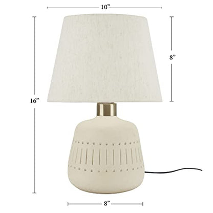 Nourison Home 16" Cream Natural Textured Ceramic Accent Table Lamp, Farmhouse, Boho, for Bedroom, Living Room, End Table, Coffee Table Lamp