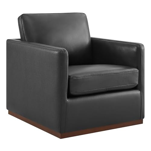 CHITA Genuine Leather Swivel Chair, Wood Frame, Fully Assembled, Black | Leather Arm Chair with 360° Swivel Solid Wood Base, Mid Century Modern Living Room Chair, 33"Dx30"Wx33"H, 300 Lb Capacity - color: Black