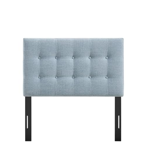 Modway Emily Twin Size Fabric Headboard in Sky Blue - Linen-Like Upholstery with Button Tufting and 7 Adjustable Height Positions - color: Sky Blue, size: Twin