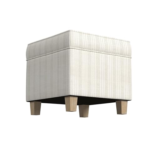 HomePop 18" Classic Square Storage Ottoman - Marigold Pinstripe Cream - color: Marigold Pinstripe Cream Fabric
