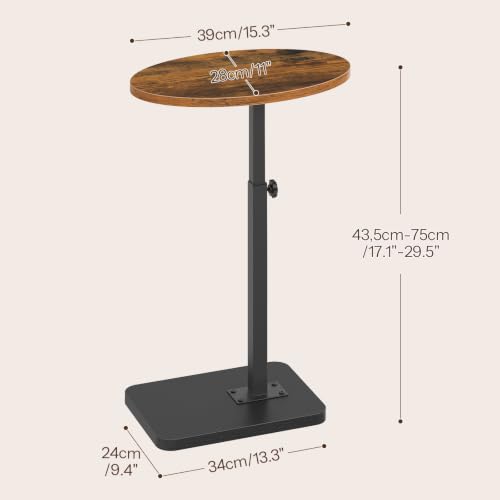 HOOBRO C Shaped End Table Adjustable Height, Small Tv Tray Table for Sofa | Small Oval C Shaped Side Table That Slide Under, Coffee Table for Couch, Small Spaces, for Living Room and Bedroom - color: Rustic Brown + Black