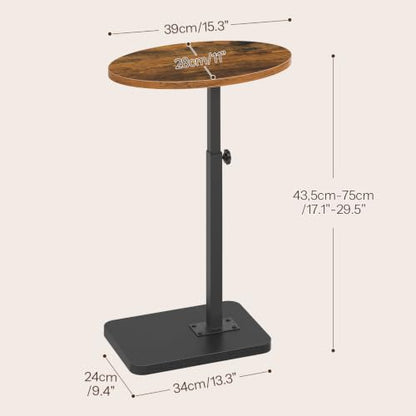 HOOBRO C Shaped End Table Adjustable Height, Small Tv Tray Table for Sofa | Small Oval C Shaped Side Table That Slide Under, Coffee Table for Couch, Small Spaces, for Living Room and Bedroom - color: Rustic Brown + Black