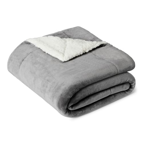 Amazon Basics Reversible Sherpa Throw Blanket, Dark Gray, 50"x60", Ultra Soft, Plush - color: Dark Gray, size: Throw (50"x60")