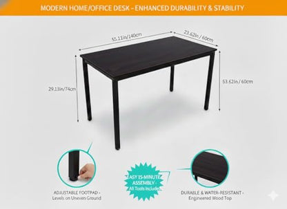 55 inch Large Computer Desk Wood, Modern Simple Style Desk for Home Office, Bedroom, Study Student Writing Desk, Small Spaces, Black Metal Frame, Dark Walnut Top - color: Dark Walnut, size: 55"