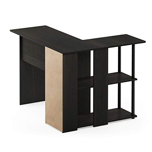 Furinno Abbott L-Shape Computer Desk with Bookshelf, Espresso/Black | Bookshelf, Computer Desk, Office Desk, for Home Office, Bedroom - color: Espresso/Black, style: Plastic Poles