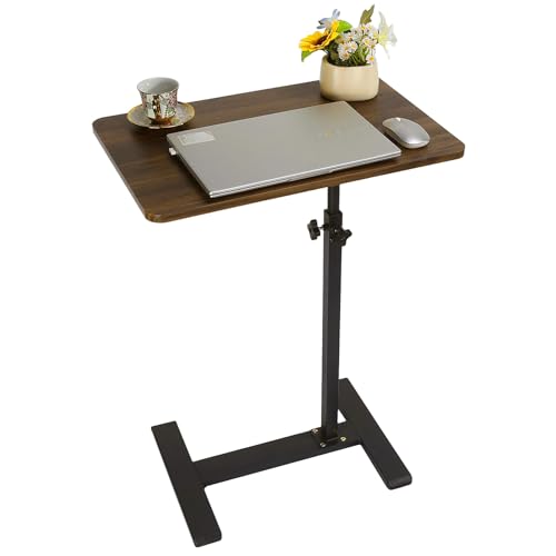C-Shape Rolling TV Tray, Adj Ht 360° Swivel, 40×60cm Walnut | Height adjustable & 360° swivel, rolling wheels, walnut finish, fits living/bed/office corners. - color: Walnut
