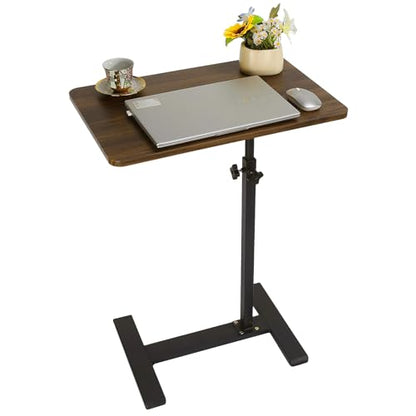 C-Shape Rolling TV Tray, Adj Ht 360° Swivel, 40×60cm Walnut | Height adjustable & 360° swivel, rolling wheels, walnut finish, fits living/bed/office corners. - color: Walnut