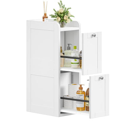 Keehusux Slim Bathroom Storage Cabinet with 2 Slide Out Drawers, White | Narrow Storage Organizer, Anti-drop Guardrail, Freestanding Toilet Paper Holder for Kitchen Corner and Small Spaces, Modern