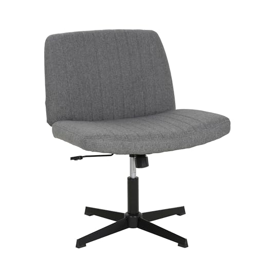 FDW | Criss Cross Chair Without Wheels | Grey | Armless Desk Chair | With Wide Seat, 360 Swivel, Height Adjustable & Stable Metal Base | for Office, Home Office, Vanity Seating | Pack of 1 - color: Grey, style: Without Wheels