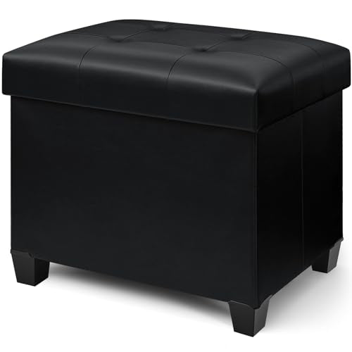 Ottoman with Storage, Rectangular Storage Ottoman, Faux Leather Ottomans with Legs for Living Room Bedroom Dorm, 23.6" D x 17.7" W x 19.9" H, Jet Black - color: Jet Black, size: 23.6"D x 17.7"W x 19.9"H