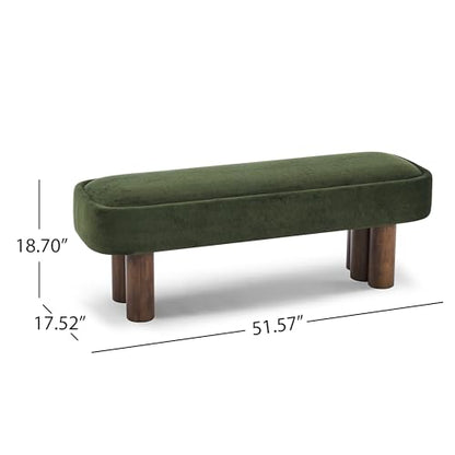 Merax 51.5" Indoor Fabric Dining Bench with Walnut-Finished Rubberwood Legs – Upholstered Seating Bench for Kitchen, Dining Room or Living Space, Supports Up to 250 lbs,Green