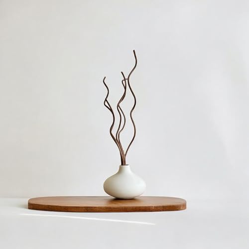 White Ceramic Vase, DIY Empty Reed Diffuser Bottle with Wavy Brown Rattan Sticks for Essential Oils, Set of 2, Aromatherapy, Modern Minimal Decor