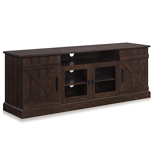 BELLEZE 65 Inch Modern Farmhouse Industrial Style Entertainment TV Stand for TVs Up to 70 Inches, Versatile Media Cabinet with Shelves and Storage - Veropeso (Espresso) - color: Espresso, style: 65"