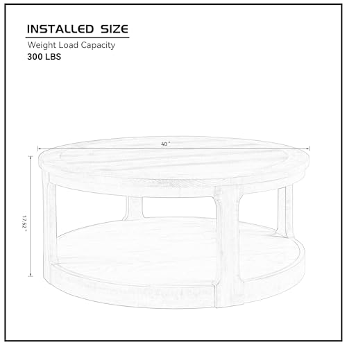 40inch Large Curved 2 Tier Traditional Round Circle Wooden Center Coffee Table,Rounded Table with Wheels,Farmhouse Rustic Style Table for living Room,Office,Apartment,Light Brown(ø40'' x 17.52'') - color: Light Brown, size: 40"x40"x17.52"