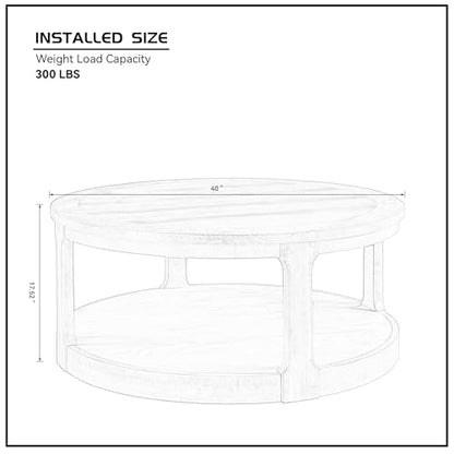 40inch Large Curved 2 Tier Traditional Round Circle Wooden Center Coffee Table,Rounded Table with Wheels,Farmhouse Rustic Style Table for living Room,Office,Apartment,Light Brown(ø40'' x 17.52'') - color: Light Brown, size: 40"x40"x17.52"