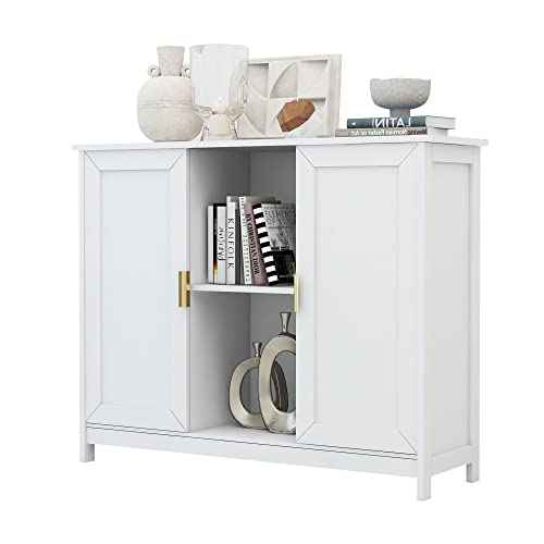TaoHFE White Buffet Cabinet with Storage,Wooden Narrow Entryway Cabinets | Modern White Cabinet With Doors Credenza,Narrow Sideboard Entryway Cabinets for Living room - color: White
