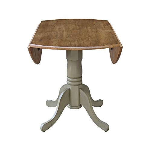 IC International Concepts, 42" Round Dual Drop Leaf Pedestal Dining Table, Solid Real Wood, Sturdy Parawood, Distressed Hickory/Stone - color: Distressed Hickory/Stone