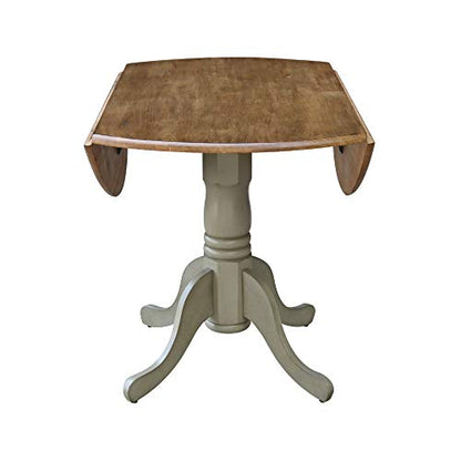 IC International Concepts, 42" Round Dual Drop Leaf Pedestal Dining Table, Solid Real Wood, Sturdy Parawood, Distressed Hickory/Stone - color: Distressed Hickory/Stone