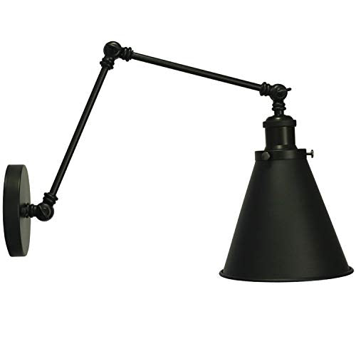 Industrial Black Finish Wall Sconce Arm Angle Adjustable E26 Base 1-Light Wall Lamp for Bedroom,Living Room,Study Room,Office