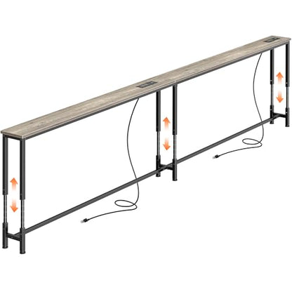 Huuger 102.4 Inch Sofa Table with Power Outlets, 23.9’’-34.4’’ Height Adjustable Range, Behind Couch Table with USB-C Ports, Sofa Tables Narrow Long, Skinny Console Table, Small Spaces, Oak - color: Oak, size: 102.4''W x 23.9''-34.4''H