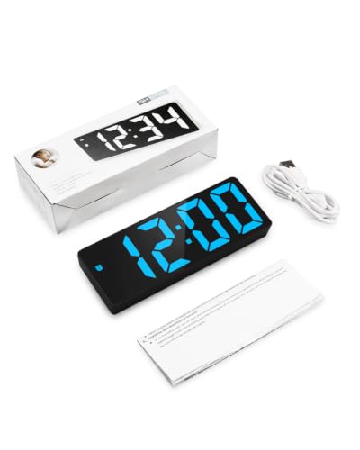 AMIR Digital Alarm Clock, 6.3" Large LED Display Bedside Clock | Auto Night Dimming, 12/24H, Adjustable Snooze, Dual Power Supply, Bedroom Office - color: Blue