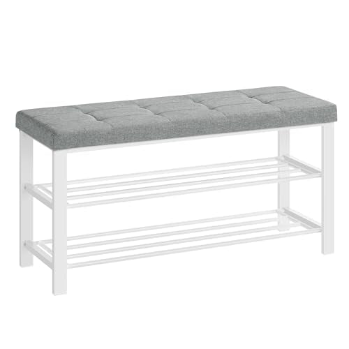 SONGMICS Shoe Bench, Storage Bench, Entryway Bench with Cushion | Shoe Shelf with Seat, Space-Saving, Modern Style, 39.4"W, Dove Gray and Cloud White ULBS579W01 - color: Dove Gray + Cloud White, size: 39.4"W