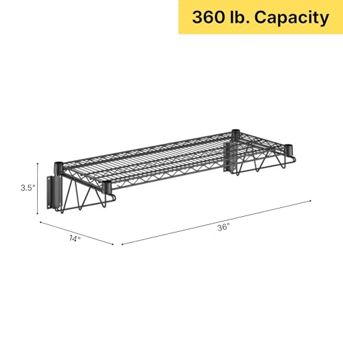 14" x 36" Black Epoxy Wire Wall Mount Shelf - color: Black, size: 14" x 36"
