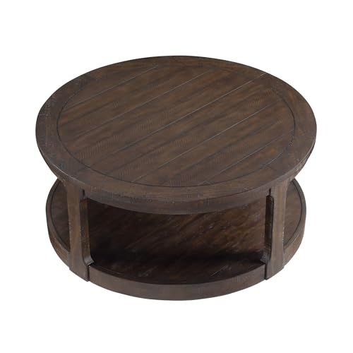 40" Round Coffee Table with Wheels, Circle 2 Tier Solid Wood Center Coffee Table, Mid Century Retro Farmhouse Rounded End Table for Living Room Apartment, ø40 x 17.52" H (Dark Brown) - color: D-40" Brown