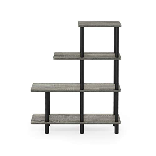 FURINNO Turn-N-Tube 4-Tier Cube Ladder Shelf, French Oak Grey/Black - color: French Oak Grey/Black, style: 4-Tiers, Cube Ladder
