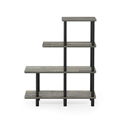FURINNO Turn-N-Tube 4-Tier Cube Ladder Shelf, French Oak Grey/Black - color: French Oak Grey/Black, style: 4-Tiers, Cube Ladder