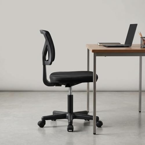 SUMELL Armless Office Chair, Ergonomic Mesh Mid Back Desk Chair with Wheels, Adjustable Height Swivel Rolling Task Chair for Small Spaces, Black