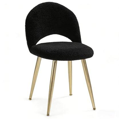 Black and Gold Vanity Chair with Adjustable Back,Sherpa Vanity Stool | Boucle Upholstery Armless Makeup Stool, Gold Metal Legs for Bedroom Living Room Kitchen Dinning Room (Gold and Black) - color: Gold and Black