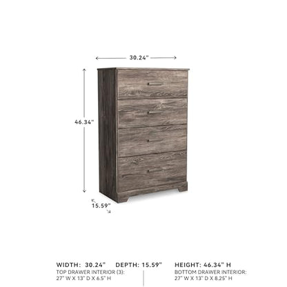 Signature Design by Ashley Ralinksi 4-Drawer Dresser Chest, Warm Gray | Engineered wood (MDF/particleboard/plywood) and decorative laminate, Rustic modern style, Replicated oak grain, Bedroom use - color: Grayish Brown, style: Chest of Drawers