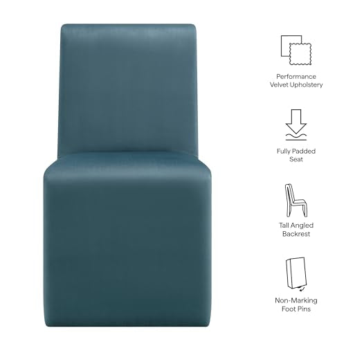 Modway Emory Upholstered Dining Side Chair in Cadet Blue - Single Armless Slipper Chair - Padded Performance Velvet Accent for Dining Room, Kitchen - color: Cadet Blue