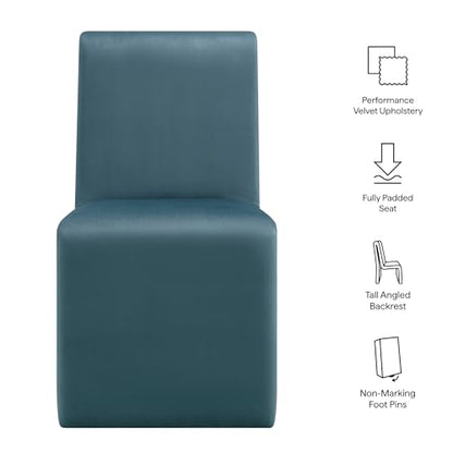 Modway Emory Upholstered Dining Side Chair in Cadet Blue - Single Armless Slipper Chair - Padded Performance Velvet Accent for Dining Room, Kitchen - color: Cadet Blue