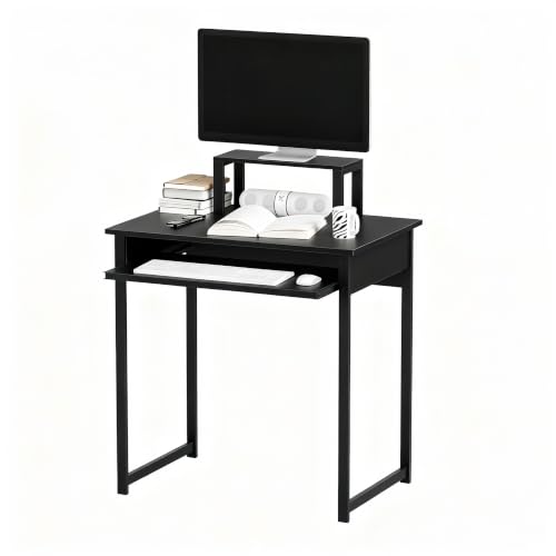ALISENED Computer Desk with Keyboard Tray and Monitor Stand, 30 Inch Small Desk for Bedroom Home Office, Compact Gaming Desk Shelf, Black (Black, 30") - color: Black, size: 30"