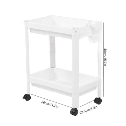 Bathroom Tower Shelf, White Plastic Freestanding Storage Rack, Narrow Standing Shelf Unit for Bathroom Kitchen Bedroom(2 Layers with Wheels) - size: 2 Layers with Wheels