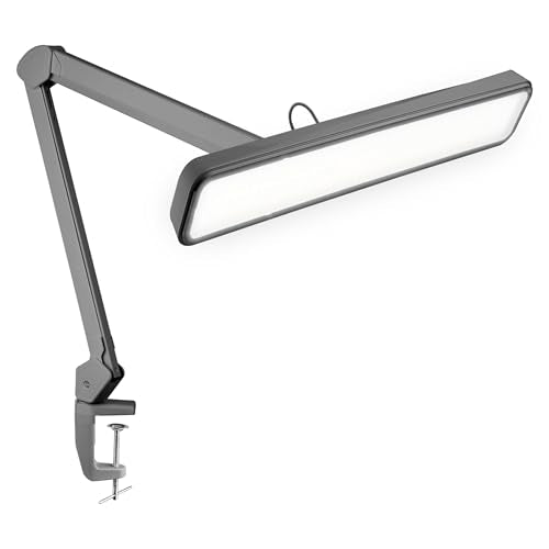 Neatfi XL 2,500 Lumens 30W LED Task Lamp for Manicure Table, Crafts, Workbench, Office – 22” Wide Shade Desk Light | Eye-Caring 6500K | 4-Level Brightness (Silver, Non-CCT with Clamp) - color: Silver