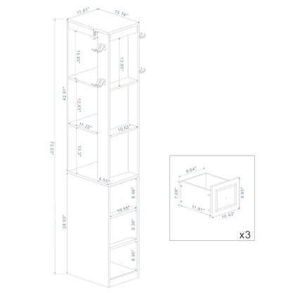 RASOO 73.03" CD Storage Tower, White Tall Narrow Bookcase Bathroom Storage Cabinet Media Tower Rack Multi-Functional Skinny Display Bookshelf with Drawers and Headphone Hook - size: RY0038