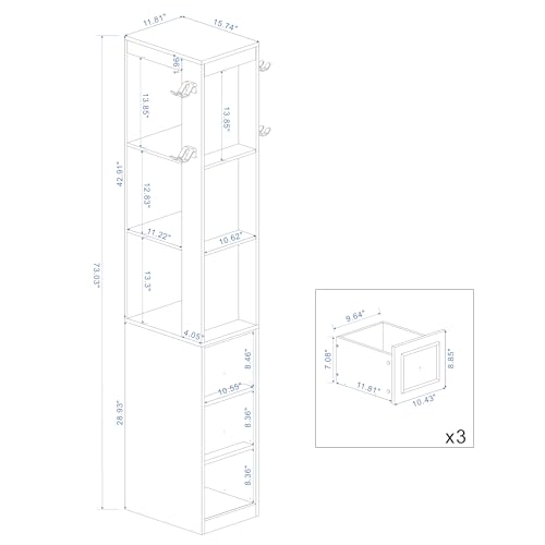 RASOO 73.03" CD Storage Tower, White Tall Narrow Bookcase Bathroom Storage Cabinet Media Tower Rack Multi-Functional Skinny Display Bookshelf with Drawers and Headphone Hook - size: RY0038