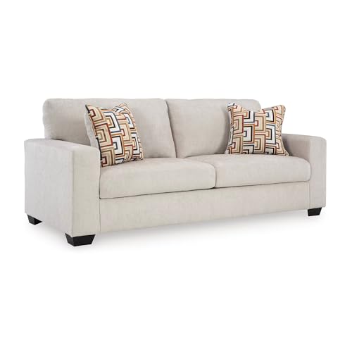 Signature Design by Ashley 85 in Chenille 3 Seater Track Arm Sofa, Stone | Polyester chenille upholstery, Wood and engineered wood frame, Sag-resistant platform foundation, Living room use, Aviemore - color: Stone, style: Sofa