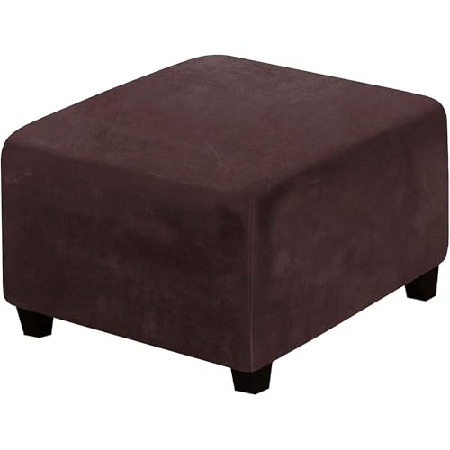 Square Stretch Velvet Ottoman Cover Elastic Bottom Thick, Soft, Removable & Washable Protector for Footstool Folding Storage Ottoman Footrest Cube Stool Hassock(Brown,Large) - color: Brown, size: Large