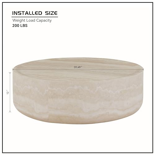 Round Faux Marble Fiberglass Drum Coffee Table, 31.49in Mars, No Assembly - color: 31.49'' Mars Pattern