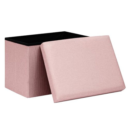 PINPLUS Flat Top Folding Linen Storage Ottoman 16.5", 36L Collapsible Storage Cube with Lid, 250 lbs Load Capacity, Fabric Foot Rest Seat for Living Room, Bedroom, Closet,Pink - color: Pink