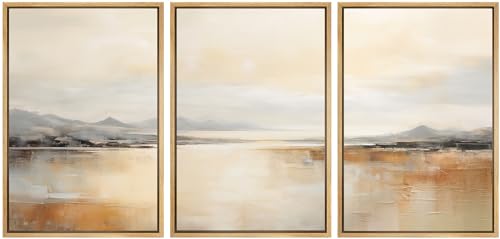SIGNWIN Framed Canvas Print Wall Art Set Golden Hour Lake View Reflective Mountain Landscape Illustrations Modern Colorful Ultra for Living Room, Bedroom, Office - 16"x24"x3 Natural - color: A20-2402-b16, size: 16"x24"x3 Panels Natural
