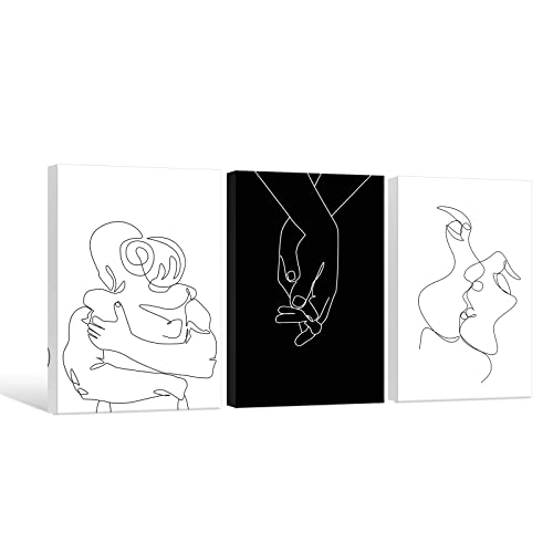 Minimalist Black and White Canvas Wall Art Love Painting for Couples Bedroom Line Drawing Art Poster Prints Framed Artwork Pictures Bathroom Living Room Wall Decor Ready to Hang - color: Minimalist art, size: 16x24 Inchx3Pcs