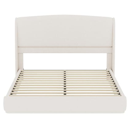 RuiSiSi Queen Size Upholstered Bed with Wingback Headboard, Low Profile Linen Fabric Platform Bed Frame, Strong Wood Slats, No Box Spring Needed, Easy Assembly, Beige - color: Beige